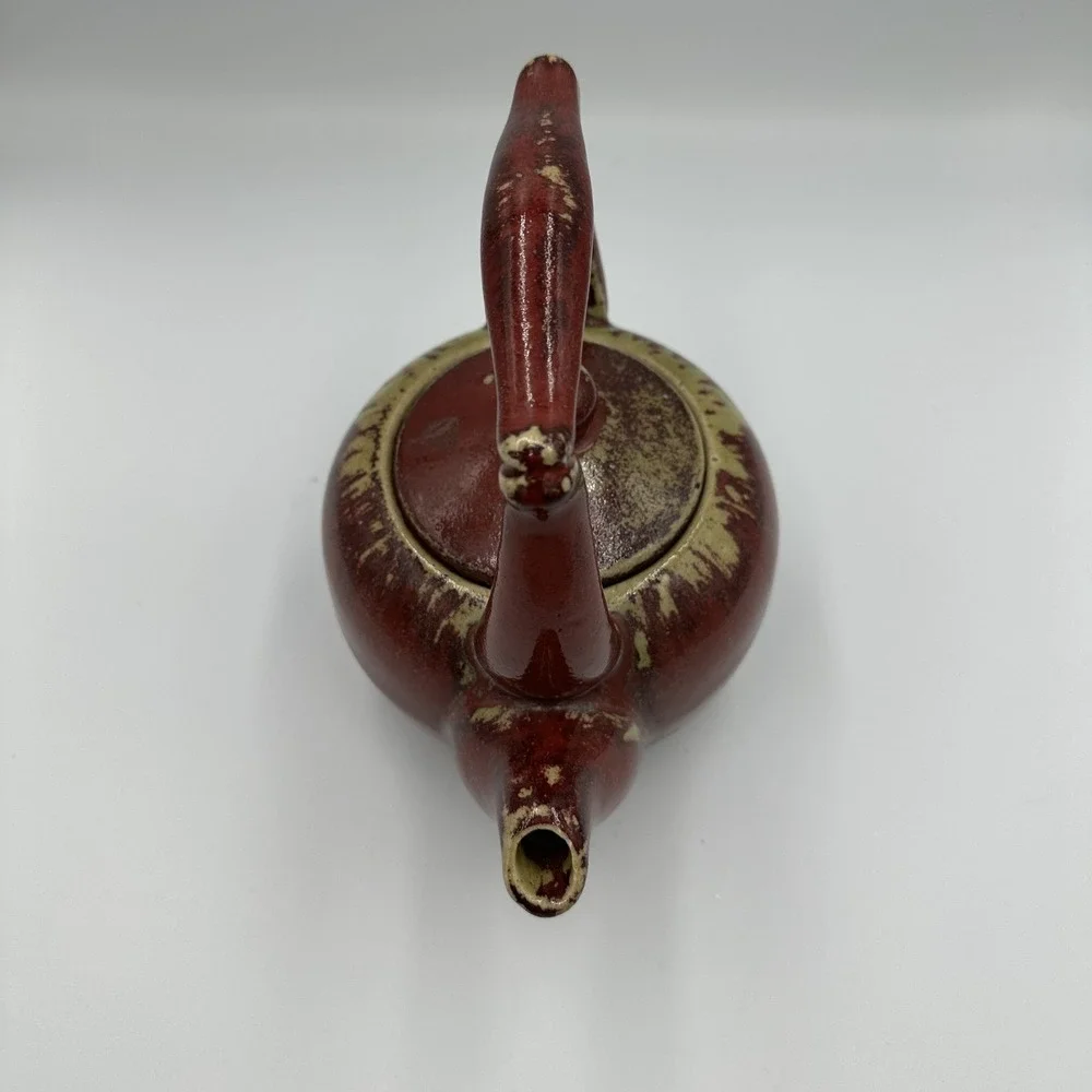 Designpac Ceramic Teapot Red Glaze Rustic Vtg Unique Collectible Signed A24A42‎